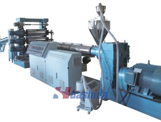 Fibre reinforced 3-layer PE cross-linked heat shrinkable sleeve backing film production line Fibre reinforced 3-layer PE cross-linked heat shrinkable sleeve backing film production line